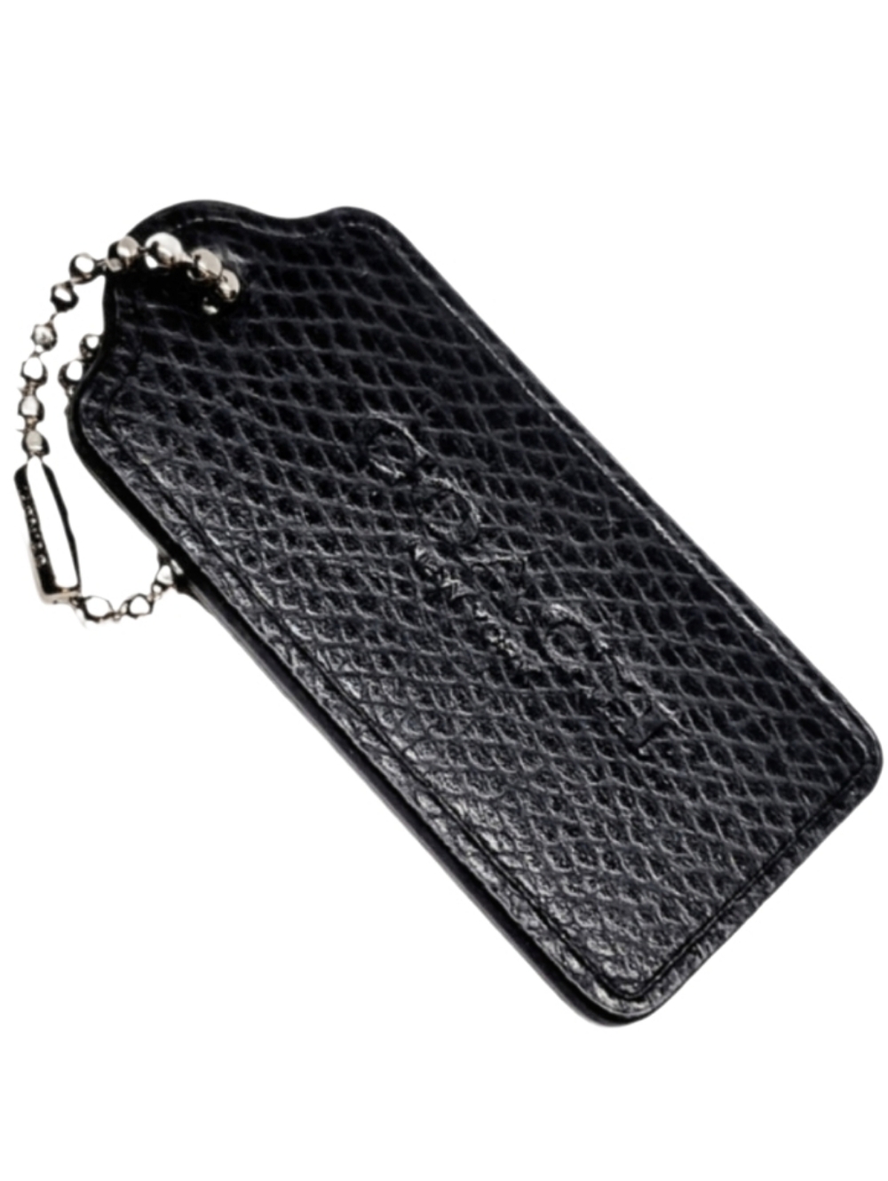 🖤 Medium Coach 2.25" Black Pebbled Leather Hangtag Bag Fob Charm Keychain RARE